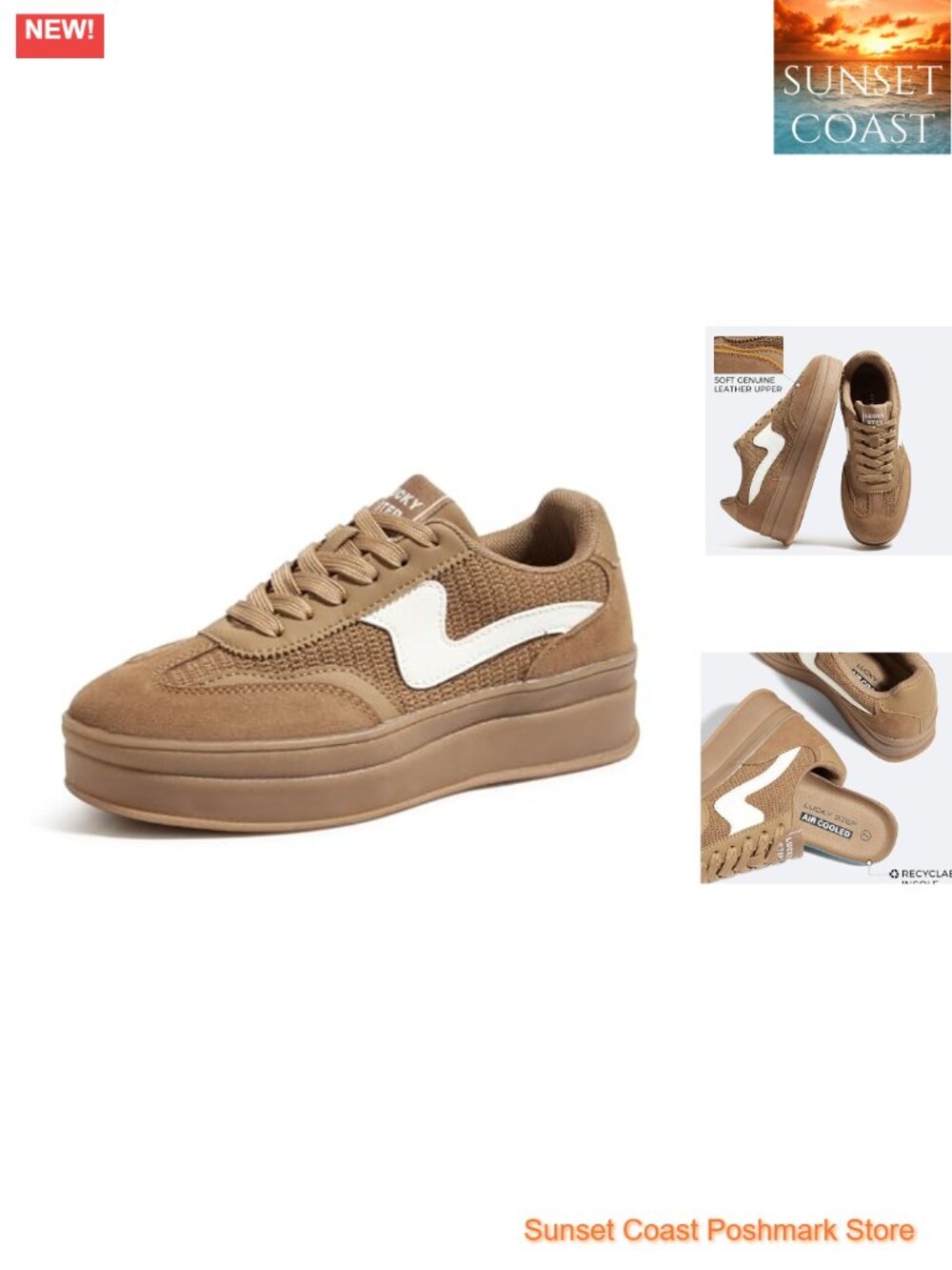 Women's Platform Fashion Sneakers Thick Sole Breathable Suede Leather - Picture 1 of 7